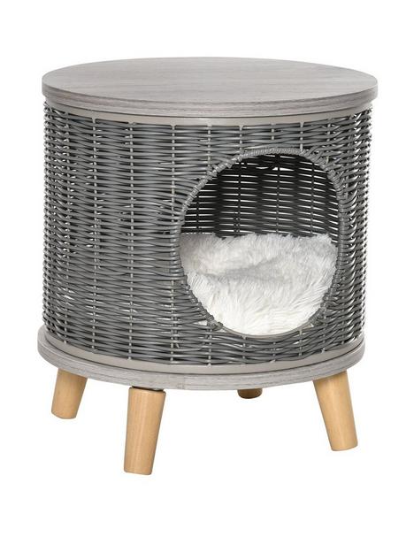 pawhut-wicker-cat-bed-2-in-1-36-x-405cm-grey