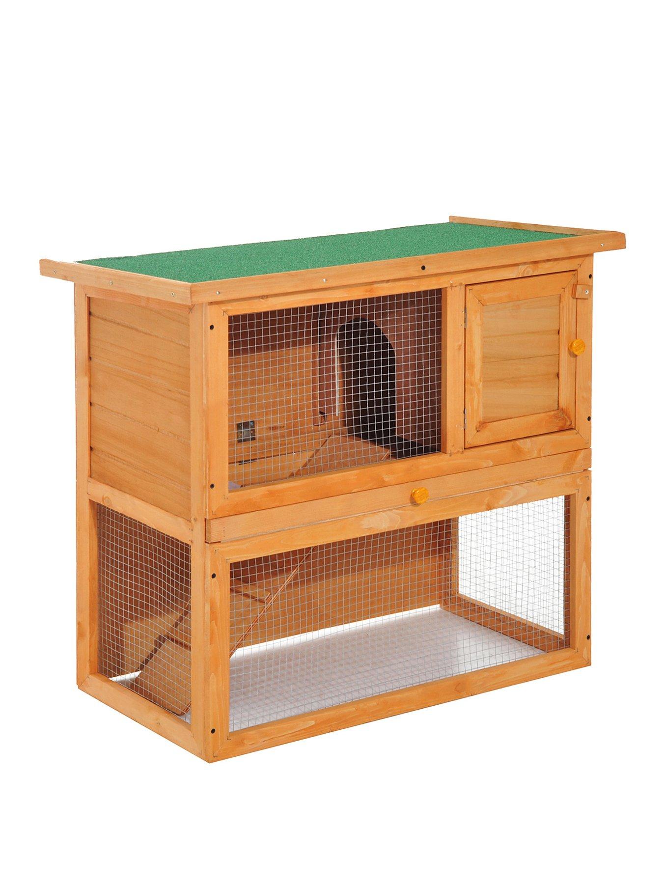 Product photograph of Pawhut Wooden 90cm 2 Tiers Rabbit Hutch from very.co.uk