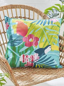 Product photograph of Catherine Lansfield Tropical Leaves Indoor Outdoor Cushion Teal 45x45 from very.co.uk
