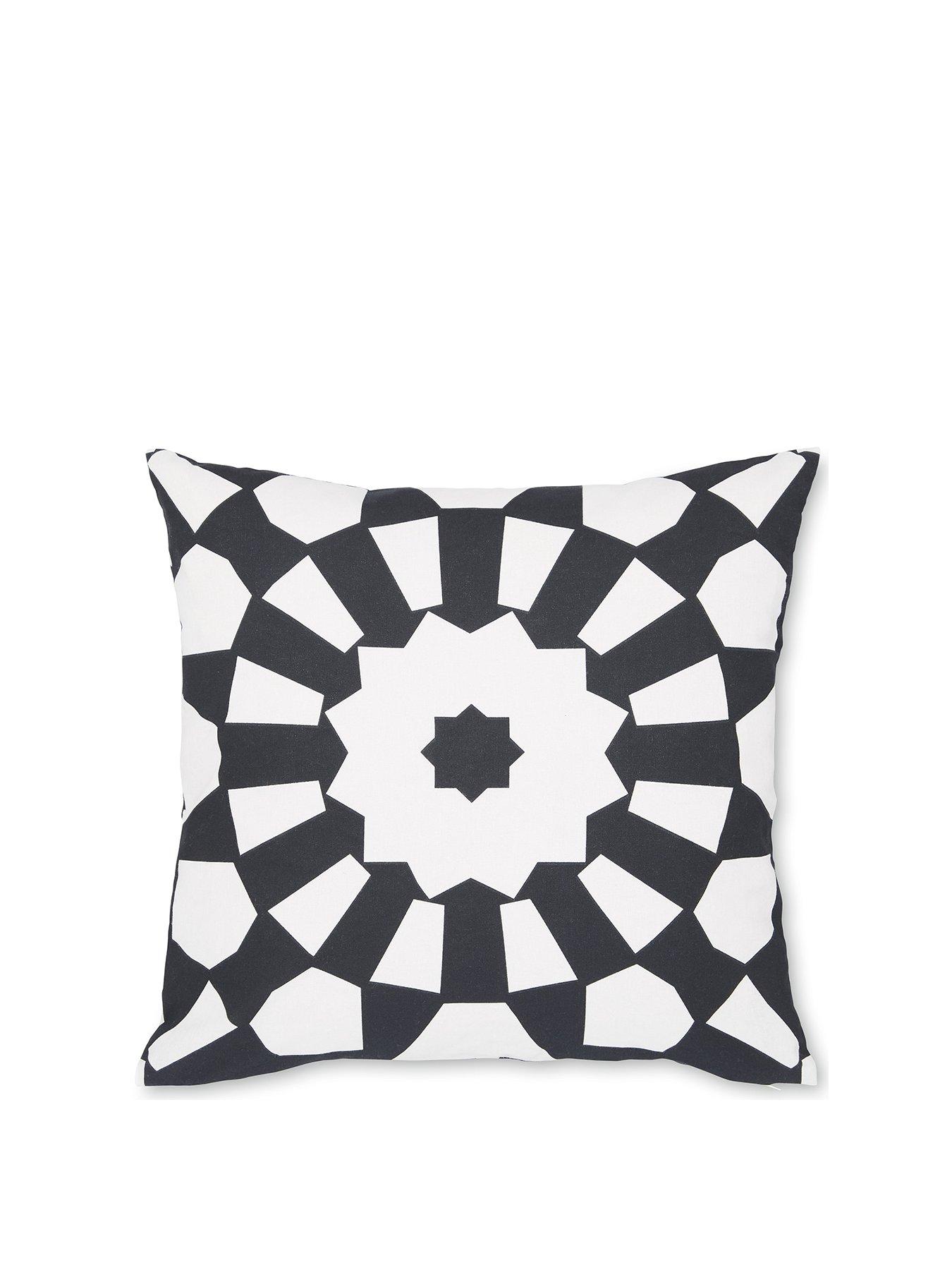 Product photograph of Catherine Lansfield Kaleidoscope Geo Indoor Outdoor Cushion Black And White 45x45 from very.co.uk