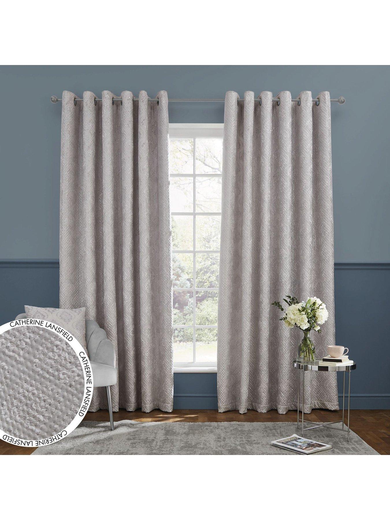 Product photograph of Catherine Lansfield Damask Metallic Pinsonic Foil Thermal Eyelet Curtains from very.co.uk