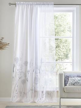 Product photograph of Catherine Lansfield Meadowsweet Floral Tab Top Sheer Curtain Panel - White from very.co.uk