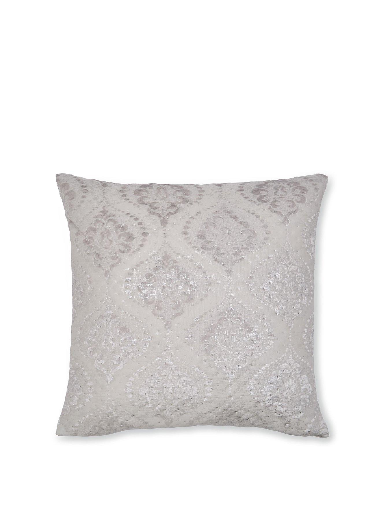 Product photograph of Catherine Lansfield Damask Metallic Cushion Grey 45x45 from very.co.uk