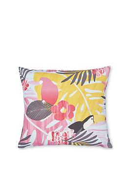 Product photograph of Catherine Lansfield Tropical Leaves Indoor Outdoor Cushion Hot Pink 45x45 from very.co.uk