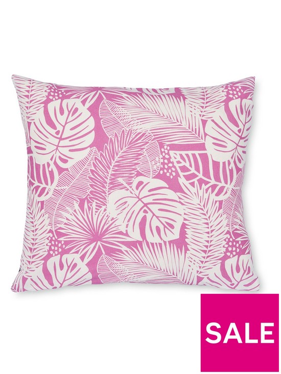 stillFront image of catherine-lansfield-tropical-leaves-indoor-outdoor-cushion-hot-pink-45x45