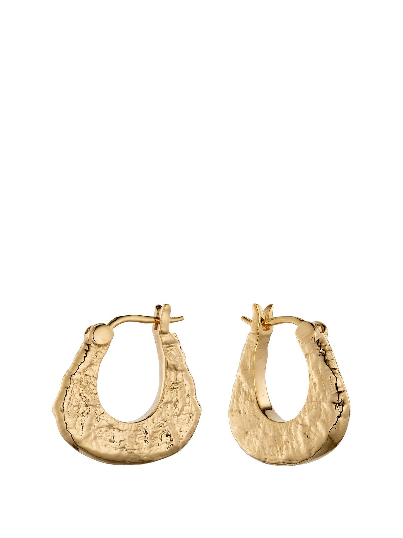 Women Yellow Gold Plated Textured Hoop Earrings