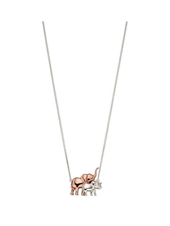 front image of the-love-silver-collection-rose-gold-plated-mum-elephant-silver-baby-necklace