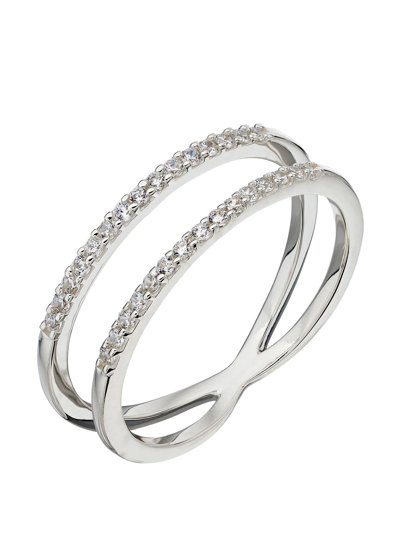 Jewellery & watches Silver Plate White Cubic Zirconia Double band Ring