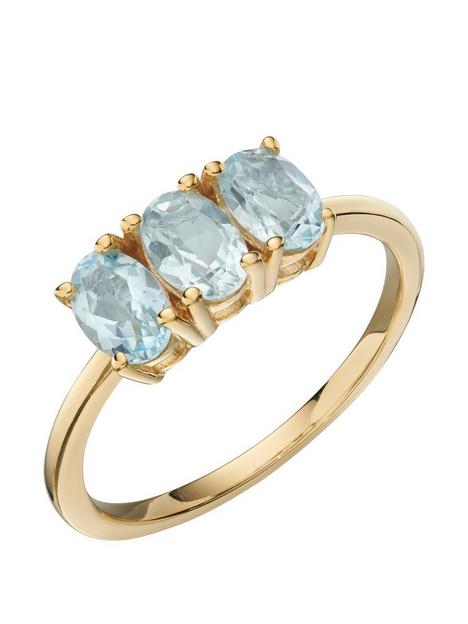the-love-silver-collection-gold-plated-sky-blue-topaz-square-cut-trilogy-ring