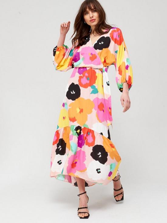 front image of v-by-very-wrap-printed-midi-dress-multi