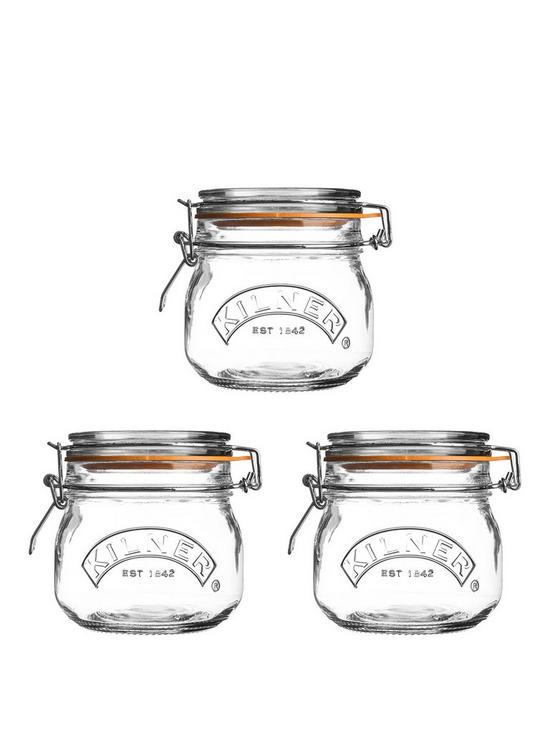 front image of kilner-set-of-3-clip-top-round-jars