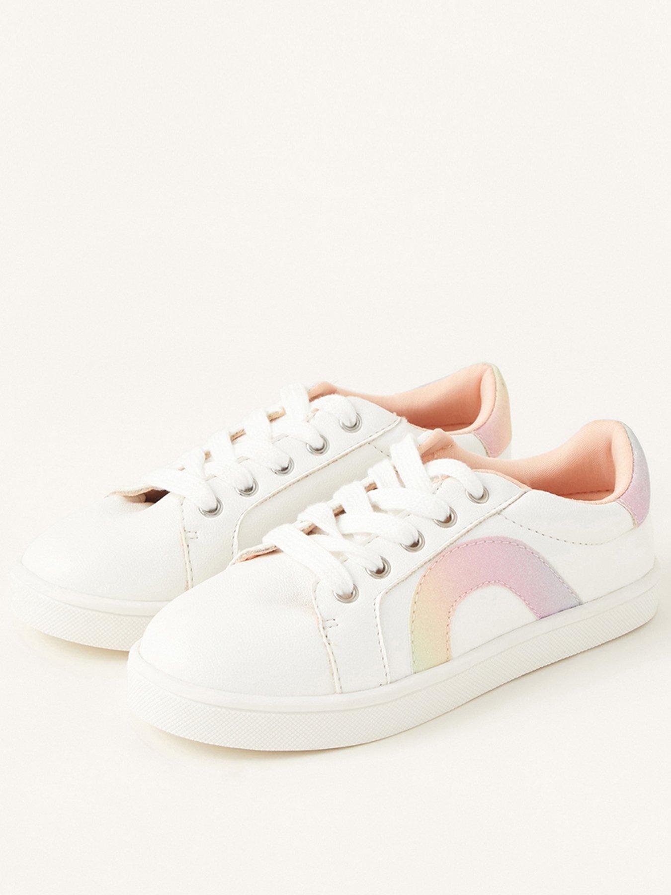 Kids Girls Pastel Ombre Rainbow Trainers - Ivory
