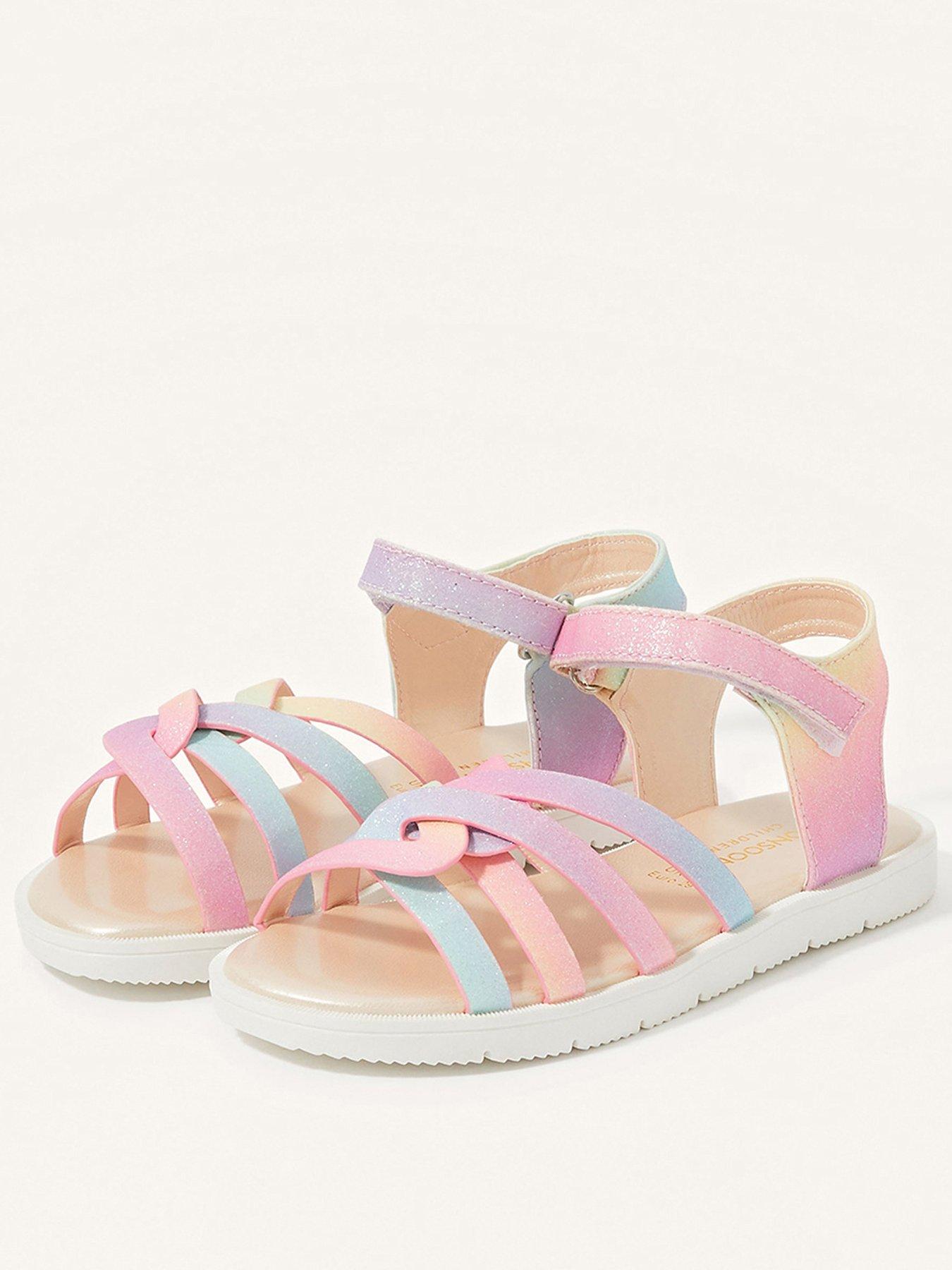  Girls Pastel Rainbow Shimmer Sandals - Multi