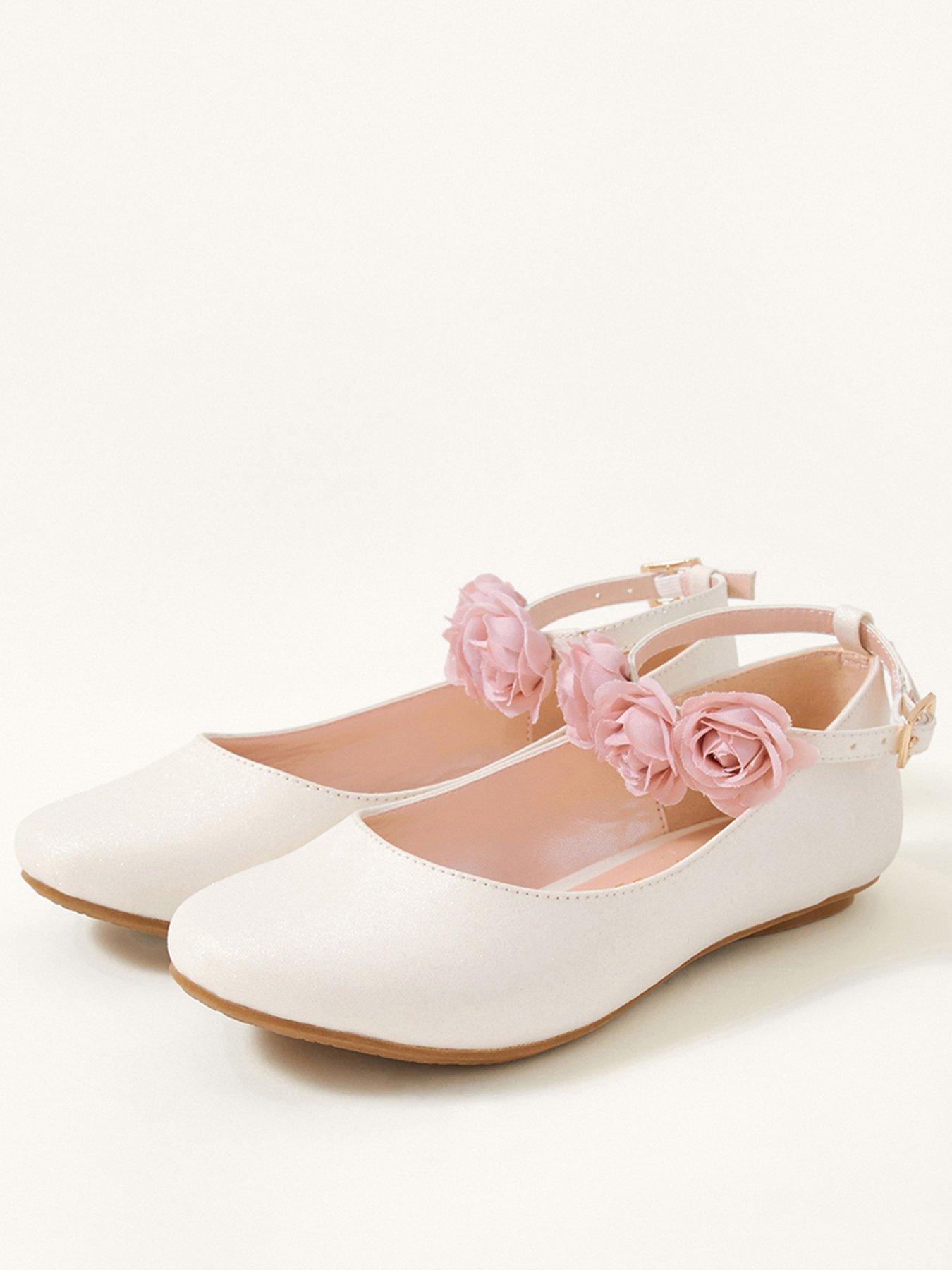Kids Girls Contrast Corsage Strap Ballerina Shoes - Ivory
