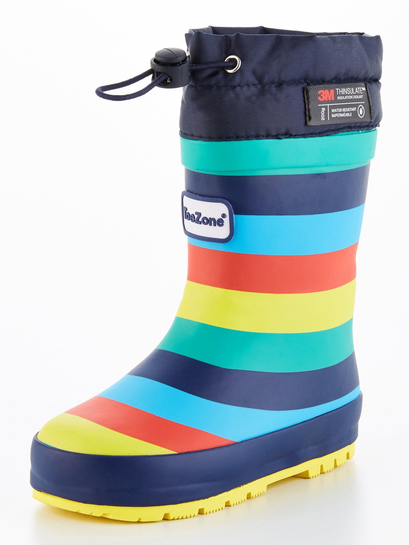 ToeZone Younger Boys Thinsulate Insulation Stripe Wellies Multi