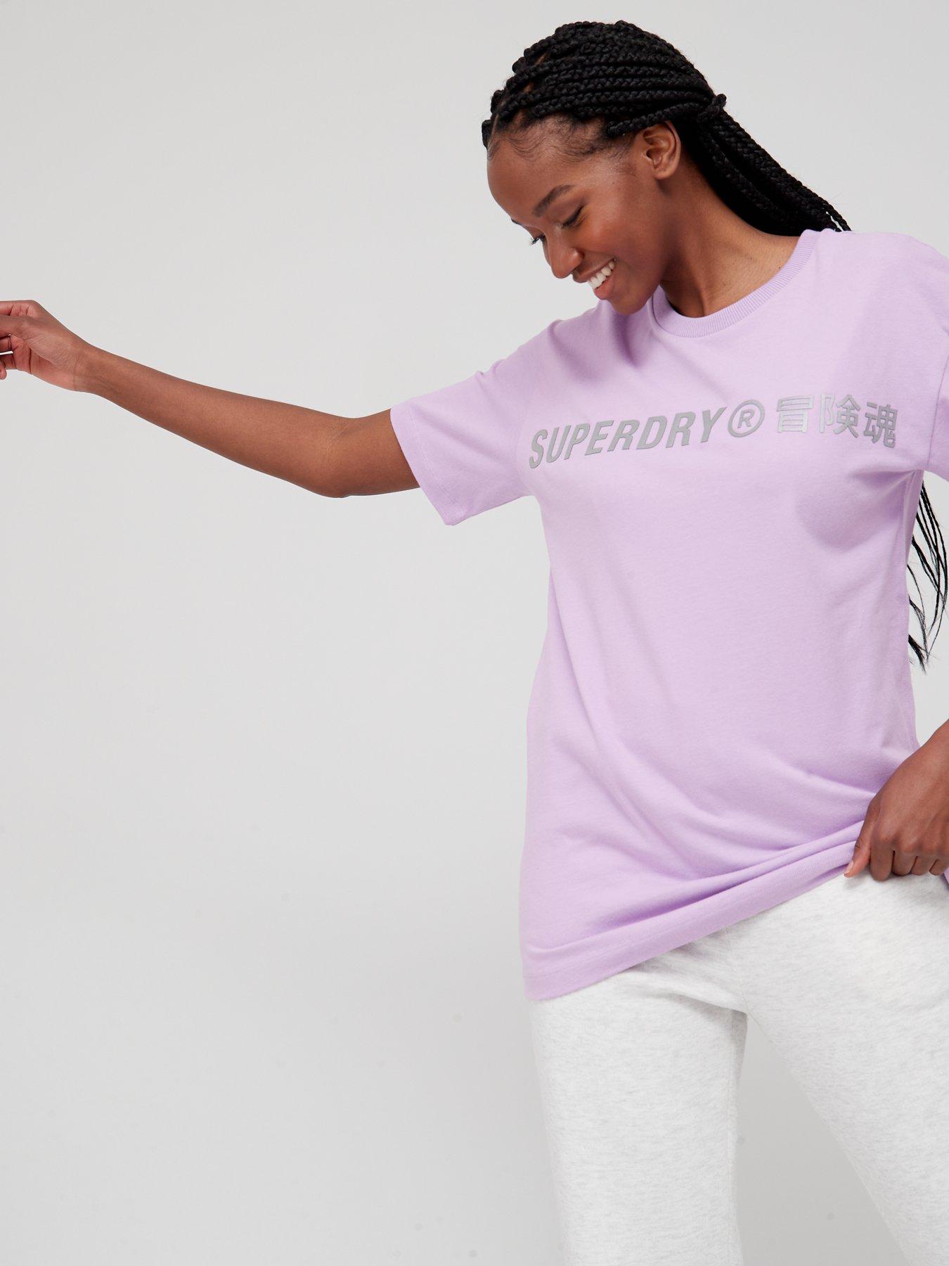  Superdry Code Linear Logo Loose Fit Pure Cotton Tee - Lilac
