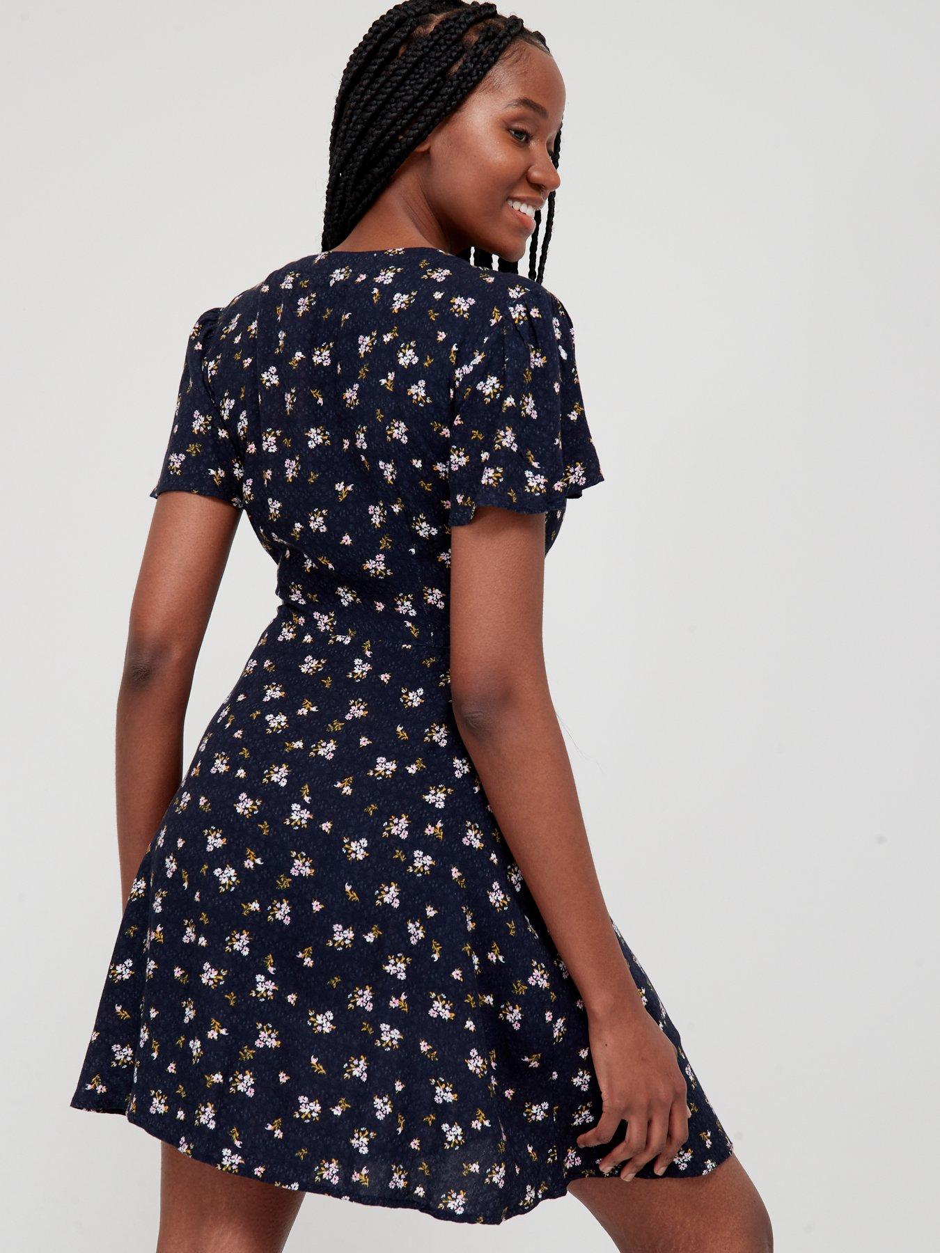 short navy floral dress