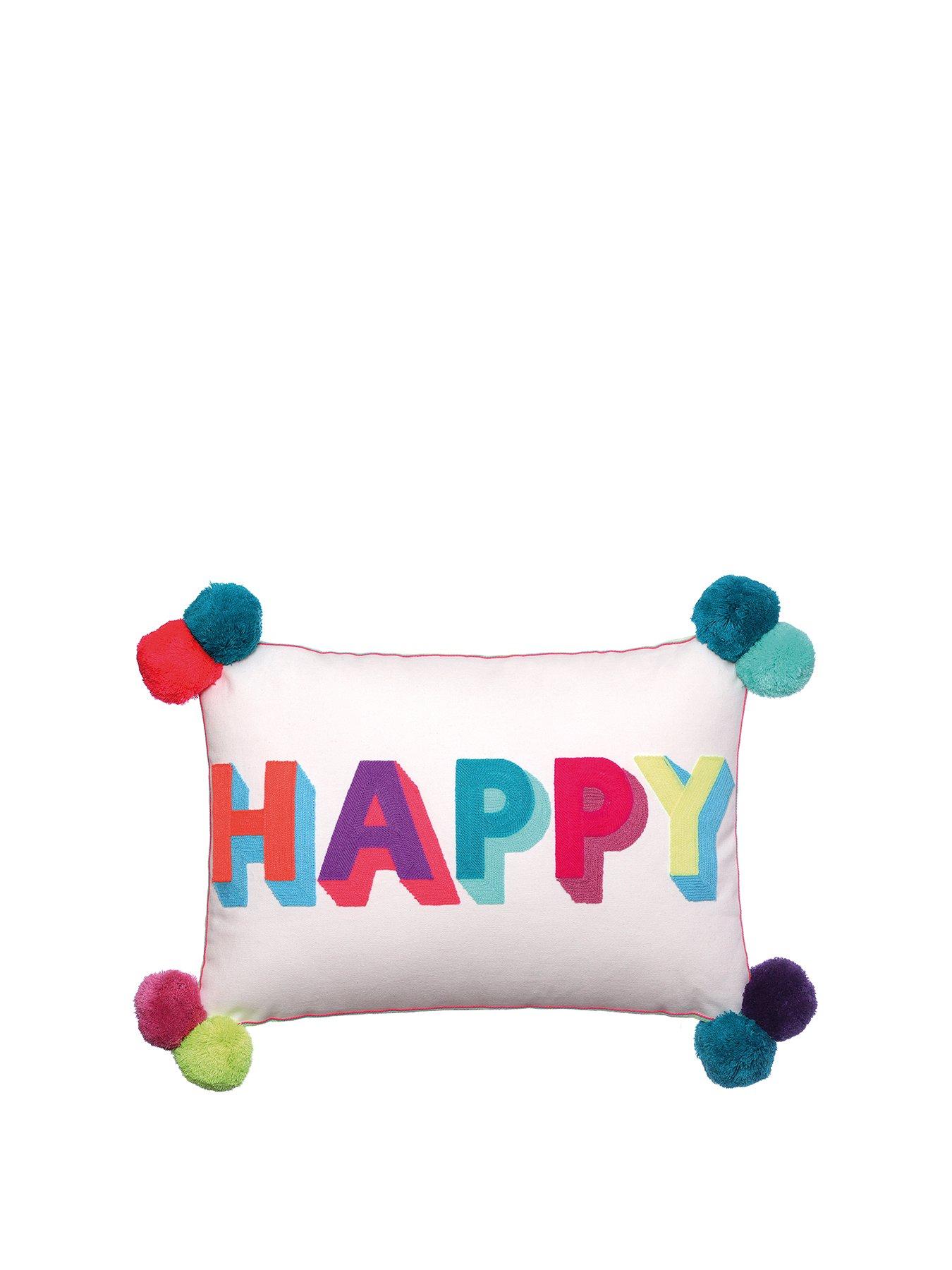Product photograph of Bombay Duck Small Talk Happy Embroided Cushion from very.co.uk
