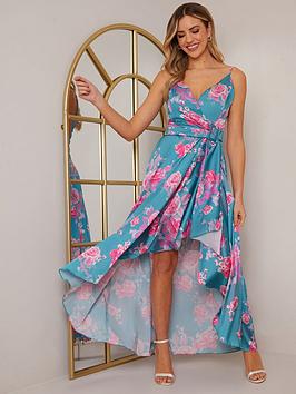 Chi Chi London Floral Wrap Dress – Blue
