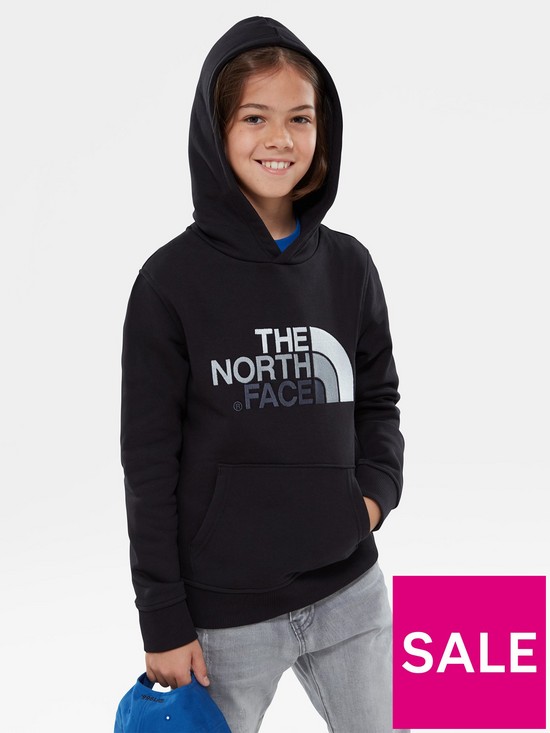 stillFront image of the-north-face-kidsnbspdrew-peak-pullover-hoodie-blackwhite