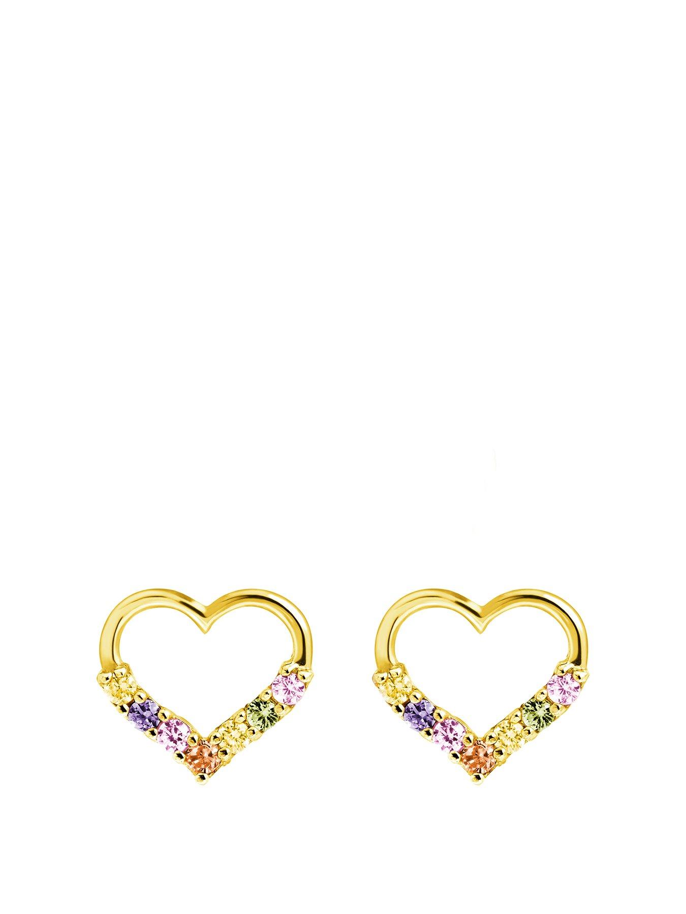 Product photograph of The Love Silver Collection 9ct Yellow Gold Colour Cubic Zirconia Mini Heart Stud Earrings from very.co.uk