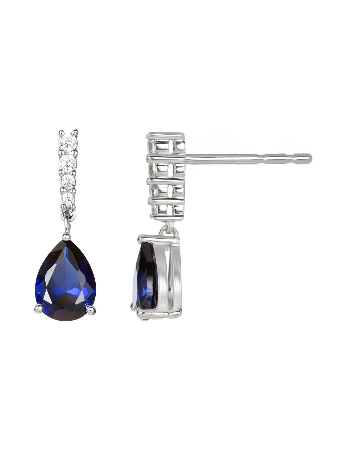 Love GEM 9ct White Gold Created Sapphire and 0.14ct Diamond Earrings |  Very.co.uk