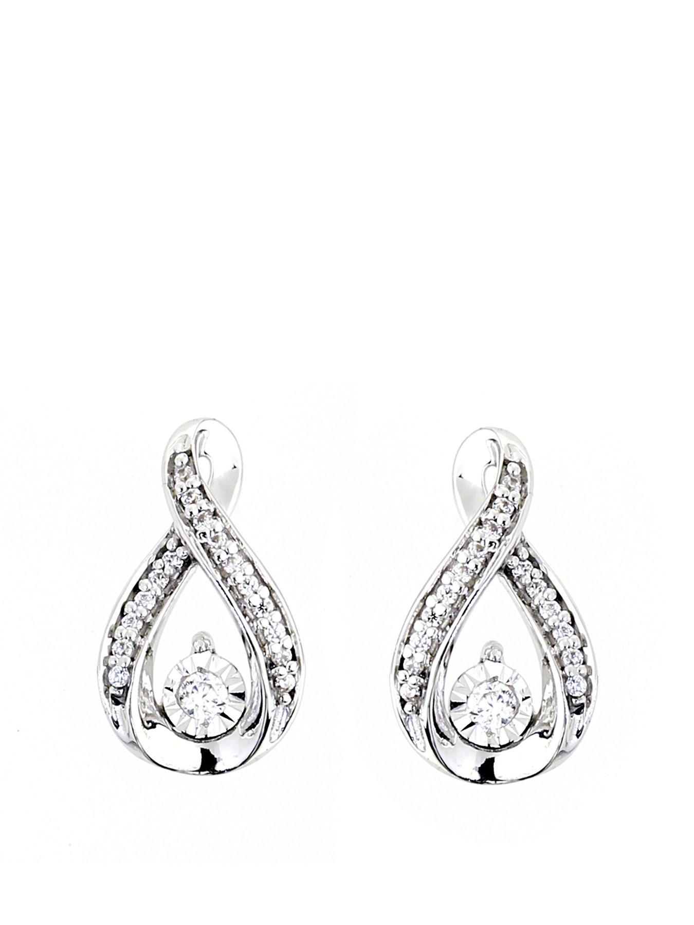 Product photograph of Love Diamond 9ct White Gold 0 12ct Diamond Twist Earrings from very.co.uk