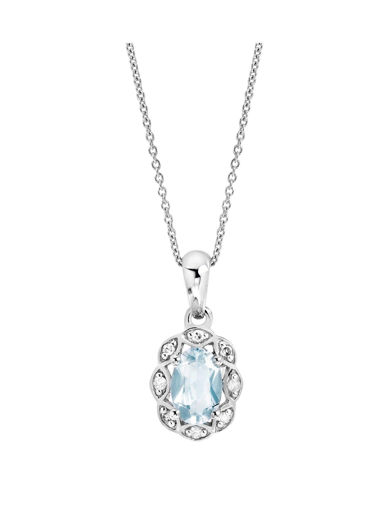 Product photograph of Love Gem 9ct White Gold Aquamarine Diamond Necklace 18 Inches from very.co.uk