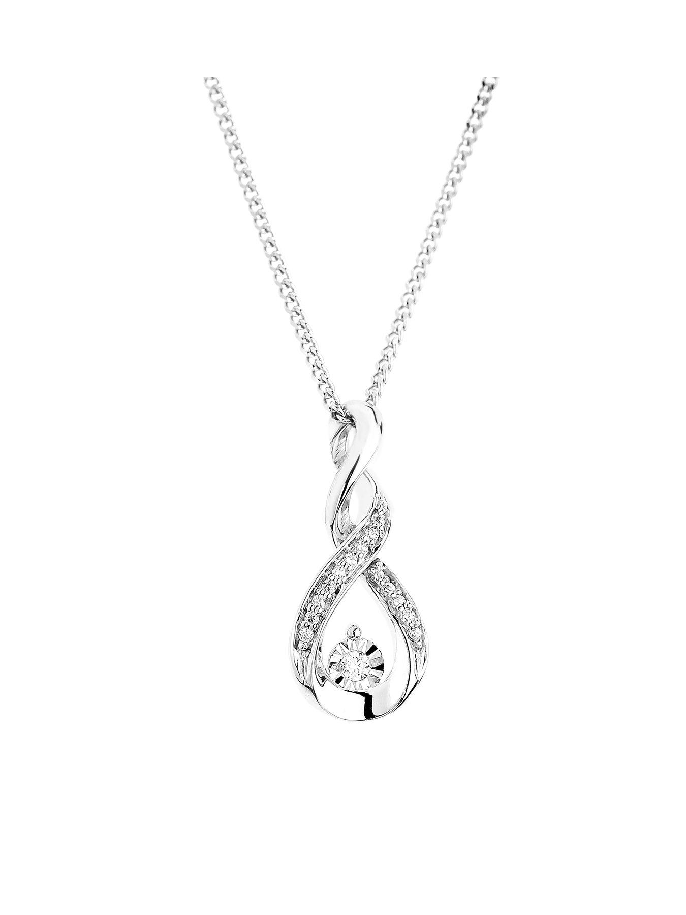 Product photograph of Love Diamond 9ct White Gold 0 10ct Diamond Twist Necklace 18 Inches from very.co.uk