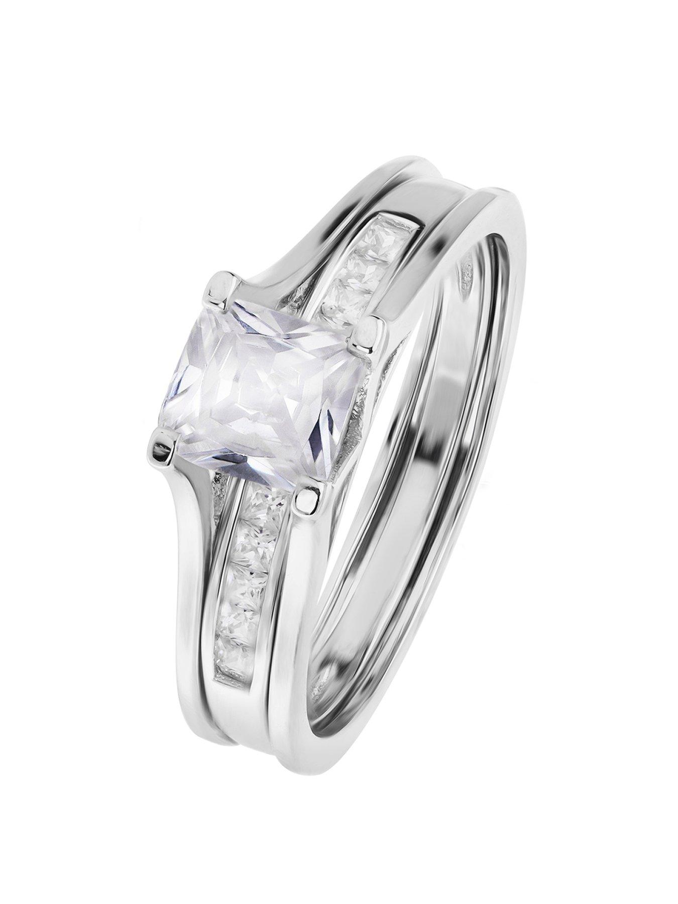 Jewellery & watches Sterling Silver Rhodium Plated 2 piece Bridal Set - Princess & Eternity Ring