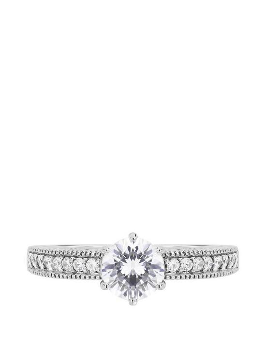 stillFront image of the-love-silver-collection-sterling-silver-cubic-zirconia-vintage-inspired-solitaire-ring