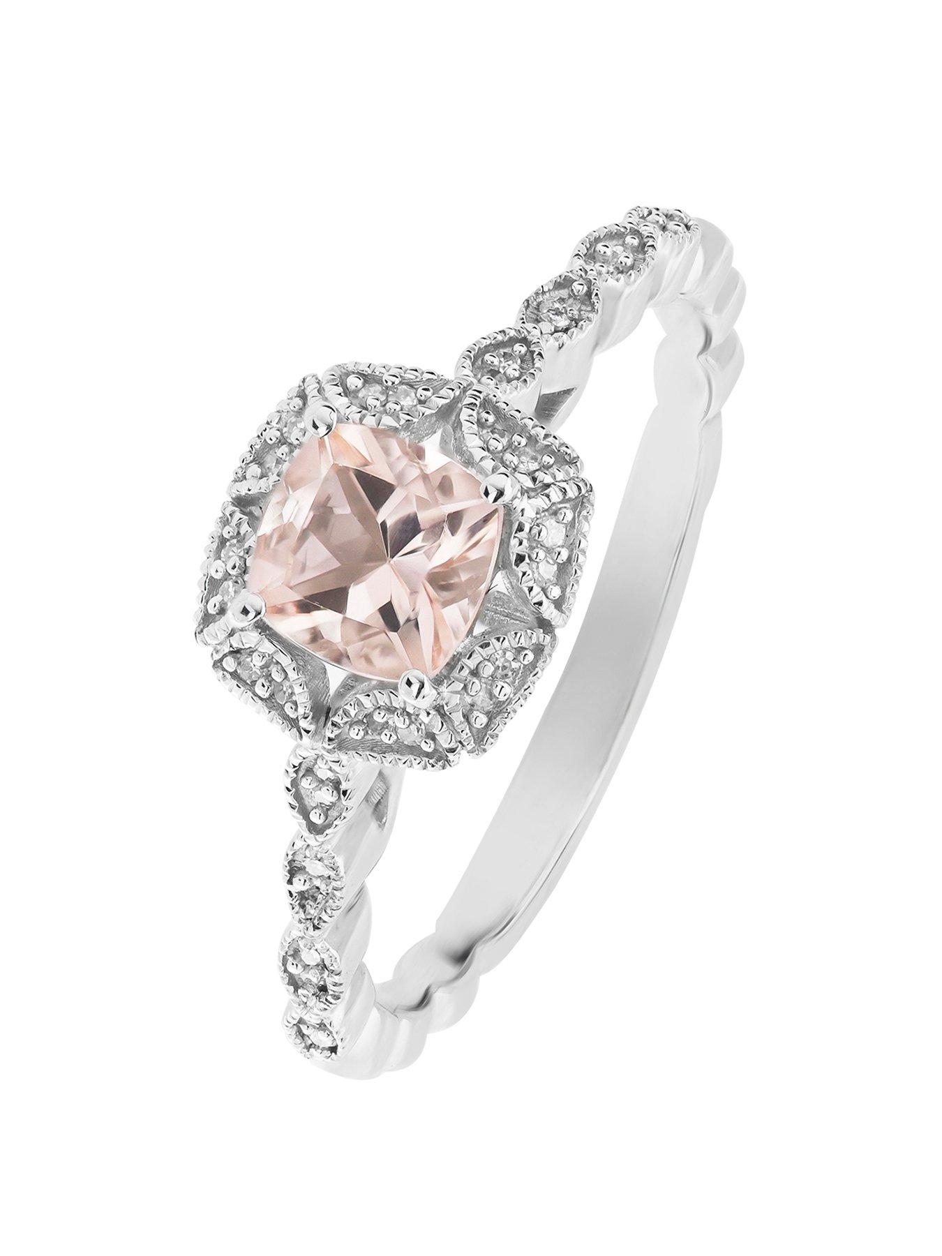 Love GEM 9ct White Gold Morganite and Diamond Vintage Style Ring