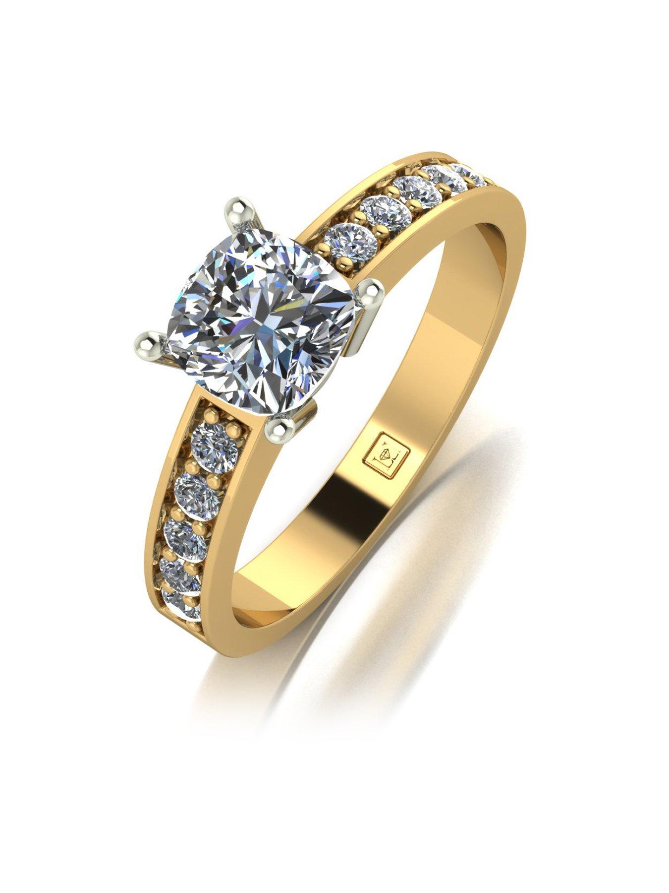 Product photograph of Moissanite Lady Lyndsey Moissanite 9ct Yellow Gold 1 35 Cushion Solitaire Ring from very.co.uk