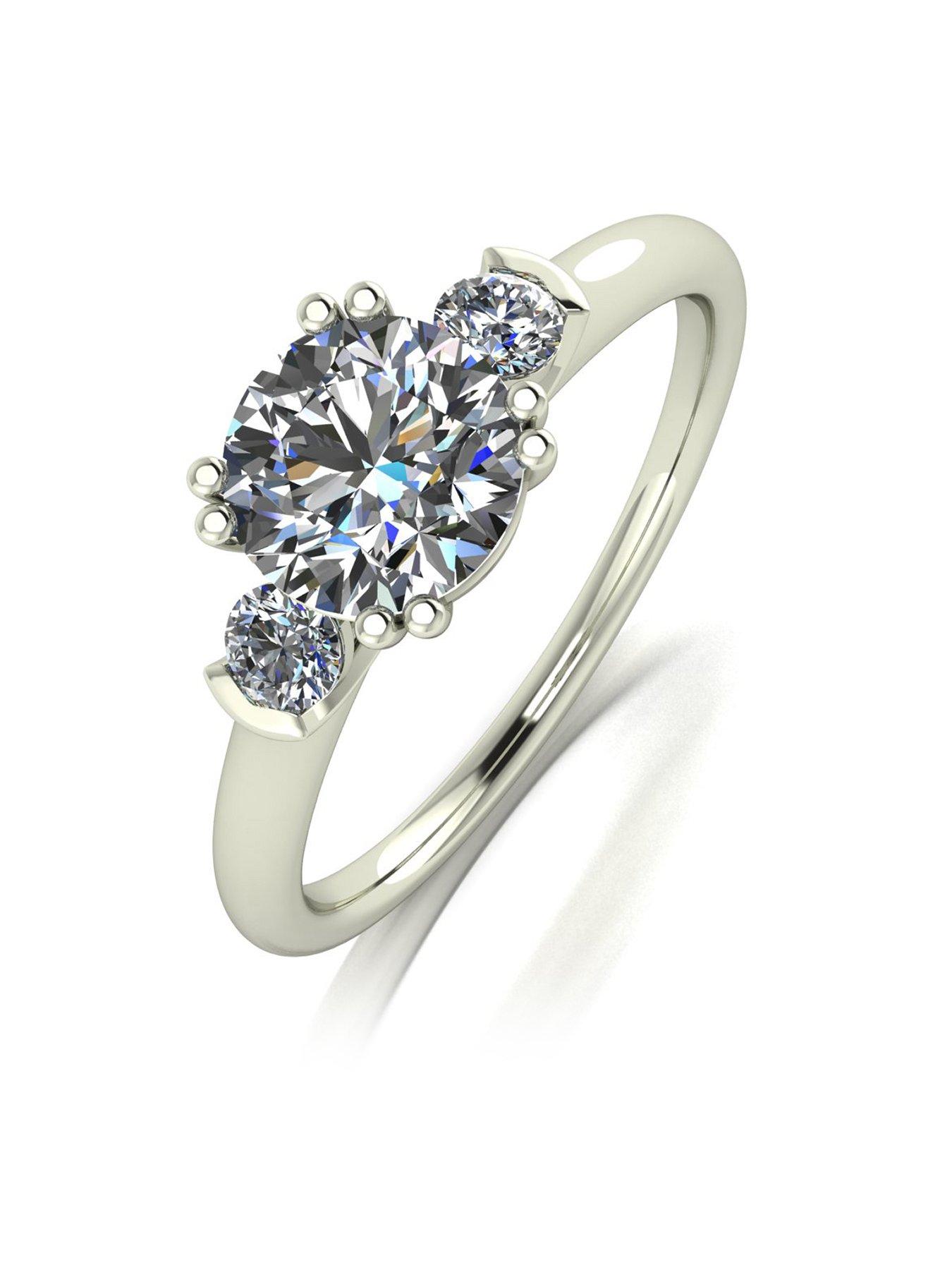 Moissanite 9ct White Gold 1.50ct Total Eq Trilogy Ring