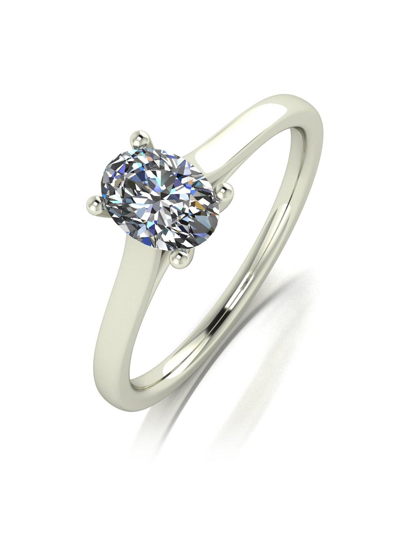 Jewellery & watches MOISSANITE 9CT WHITE GOLD 7x5 Oval SOLITAIRE RING