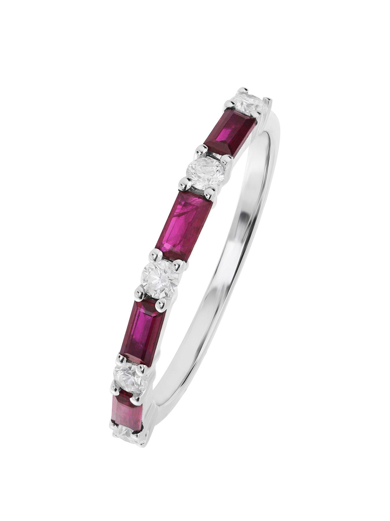 The Love Collection 9ct White Gold Ruby And 0.20ct Diamond Half Eternity Ring