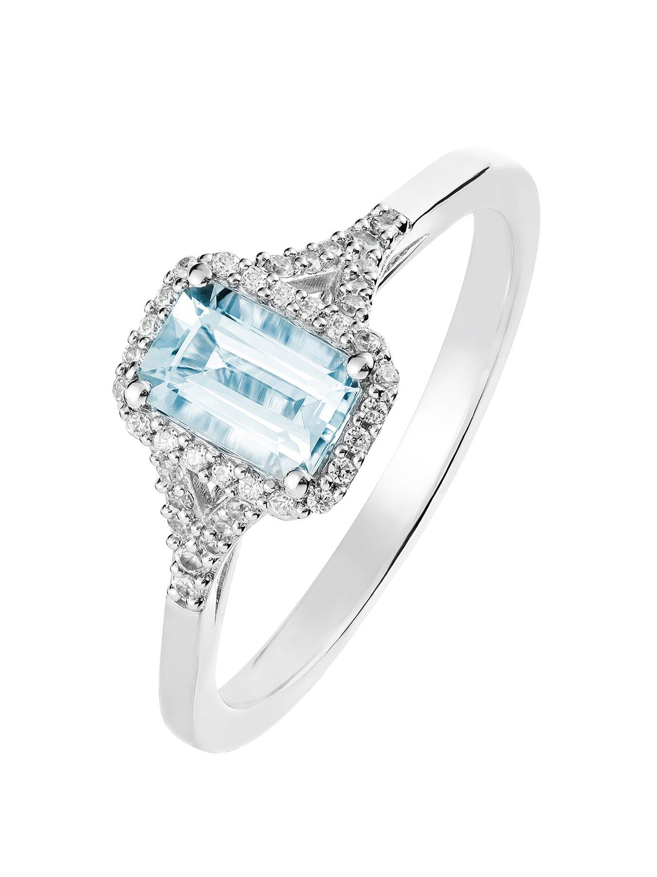 Product photograph of Love Gem 9ct White Gold Aquamarine 0 12ct Diamond Ring from very.co.uk