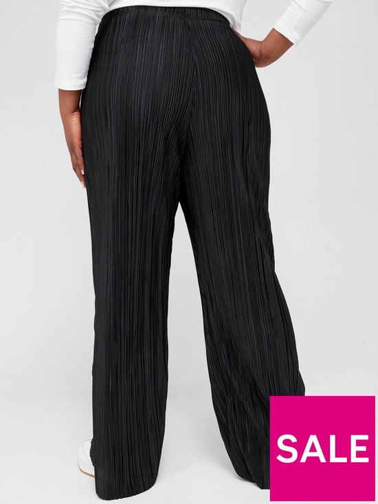 stillFront image of v-by-very-curve-wide-leg-plisse-trousers-black