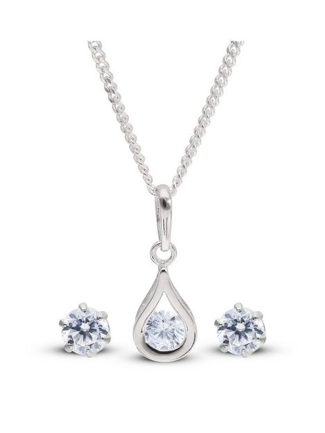 love-gold-9ct-white-gold-cubic-zirconia-3mm-pendant-earring-set