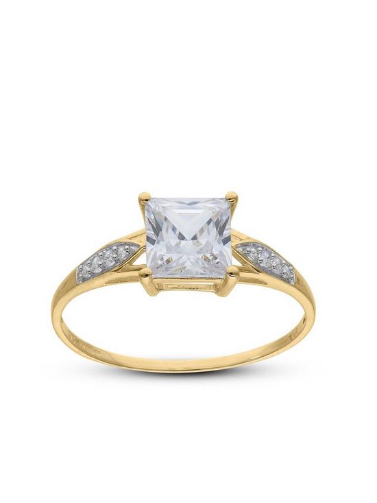 stillFront image of love-gold-9ct-gold-princess-cut-cubic-zirconia-ring