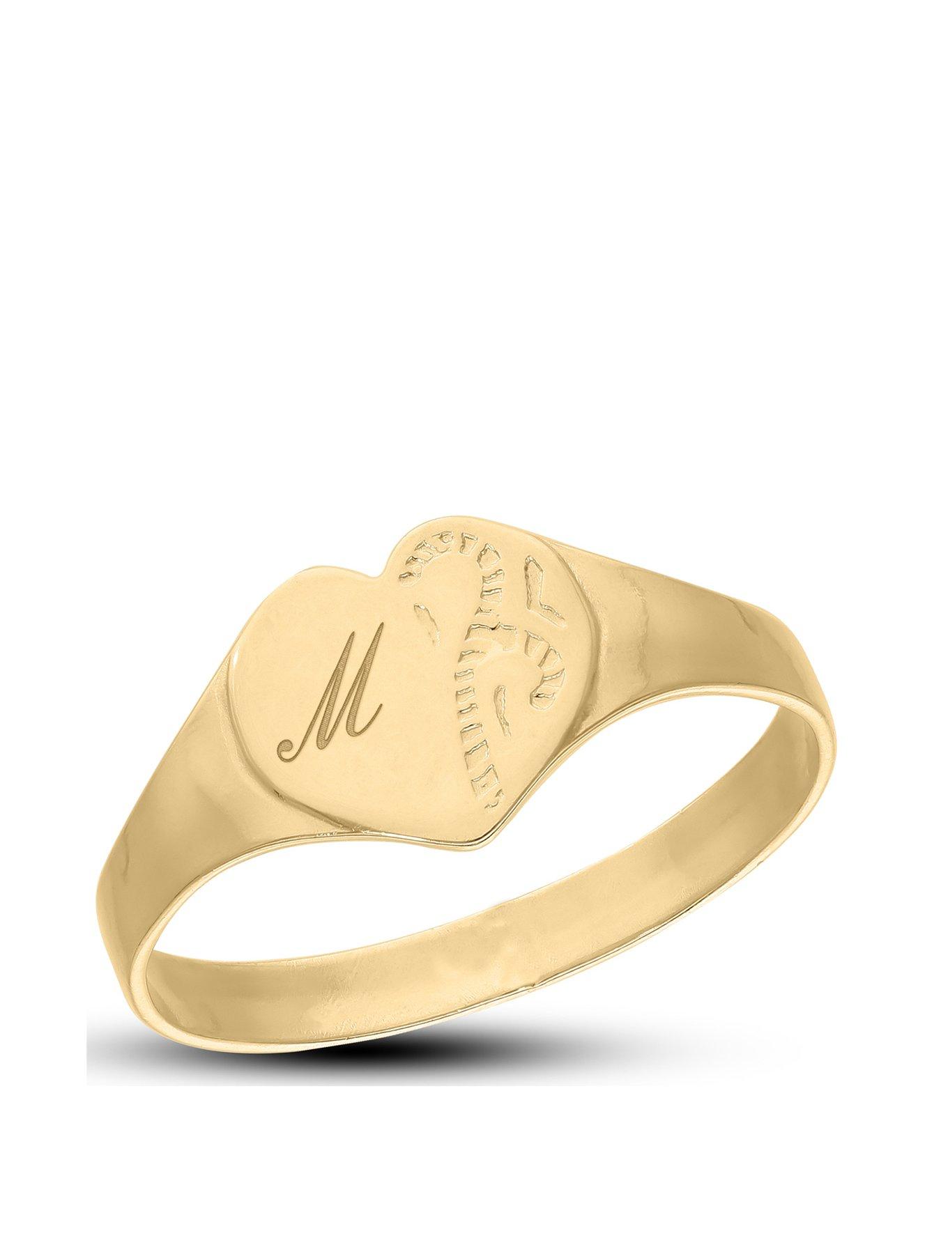 Product photograph of Love Gold 9ct Yellow Gold Personalised Heart Signet Ring from very.co.uk