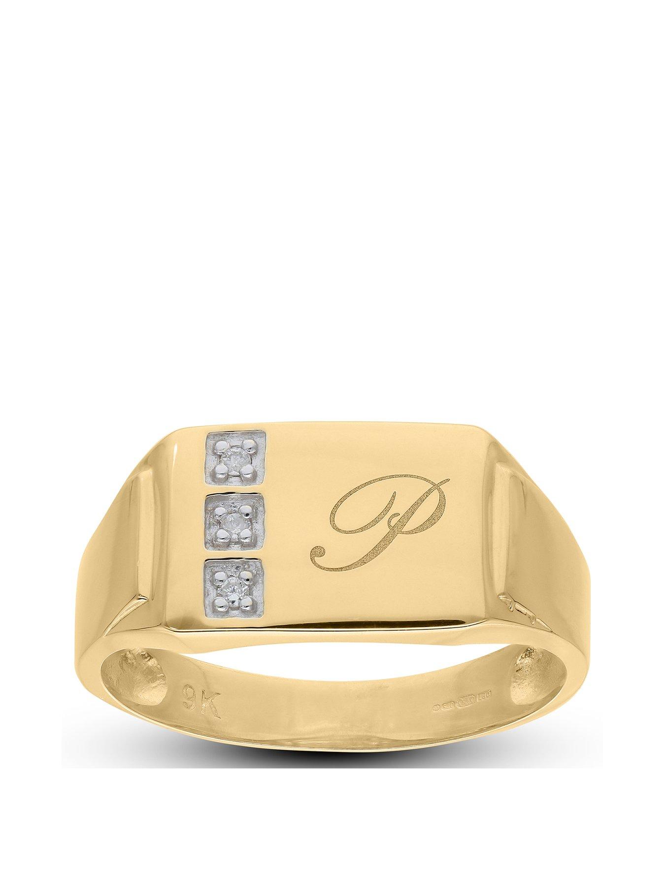 Product photograph of Love Gold 9ct Gold 3 Pts Dia Set Personalised Gents Signet Ring from very.co.uk