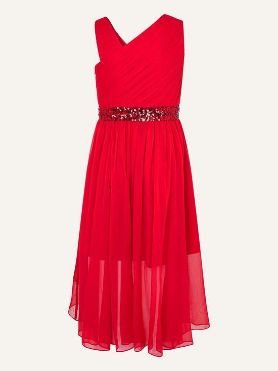 Monsoon Girls Abigail One Shoulder Prom Dress - Red | very.co.uk