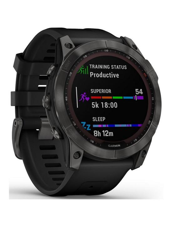front image of garmin-fenix-7x-solar-multisport-gps-watch-slate-grey-with-black-band