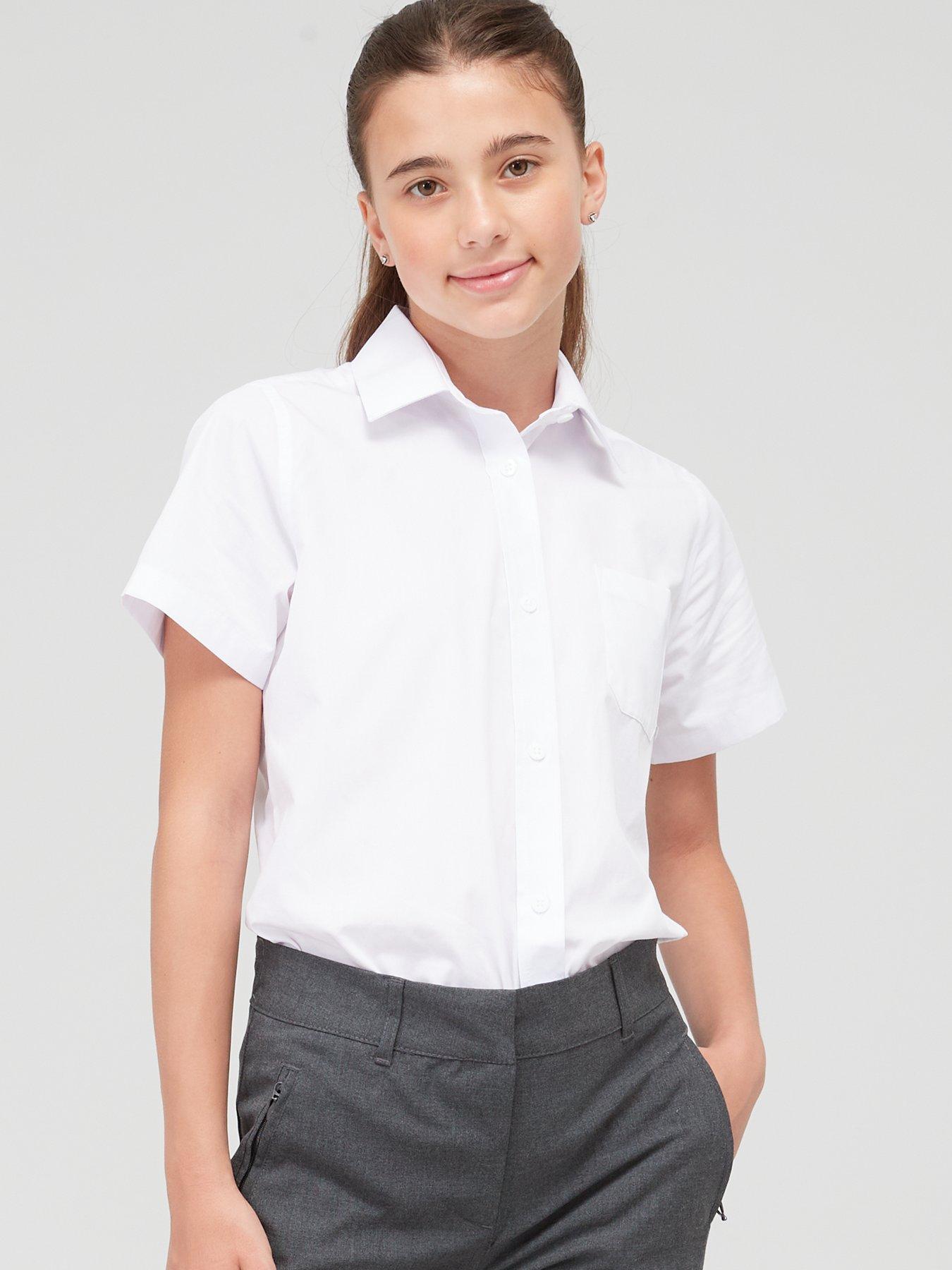 undefined Girls 5 Pack Short Sleeve School Blouses - White
