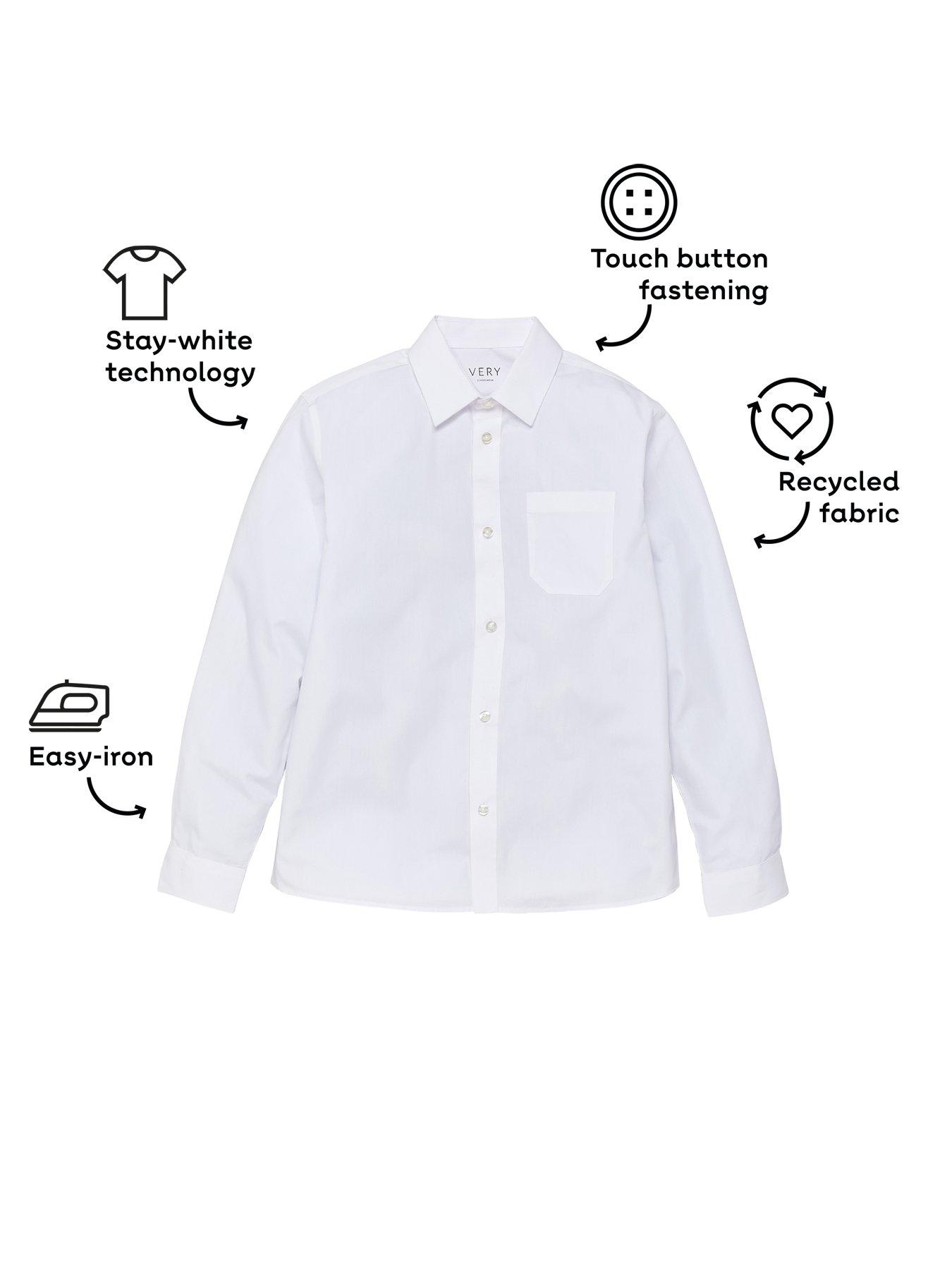 Image 4 of 6 of The Very Collection Boys 3 Pack Easy Iron Long Sleeve Shirts - White