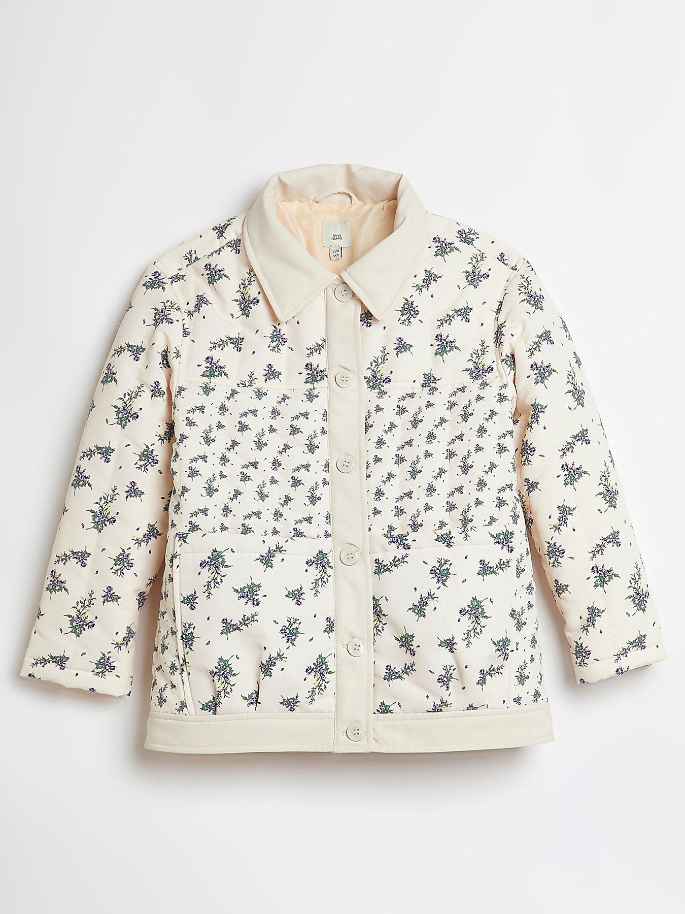 Girls Clothes Girls Floral Quilted Jacket-Cream