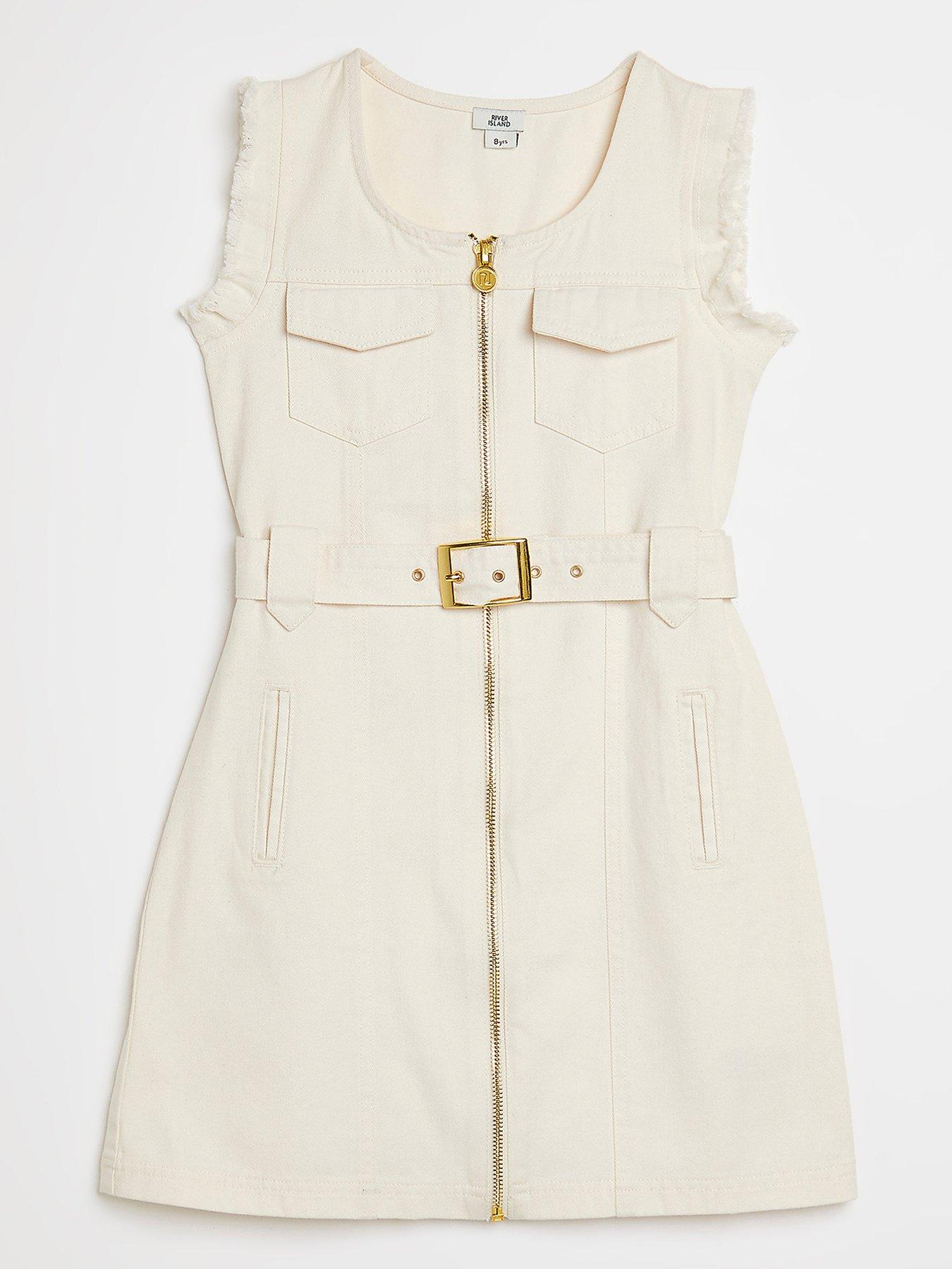 River Island Girls Belted Pinafore Dress-Cream | very.co.uk