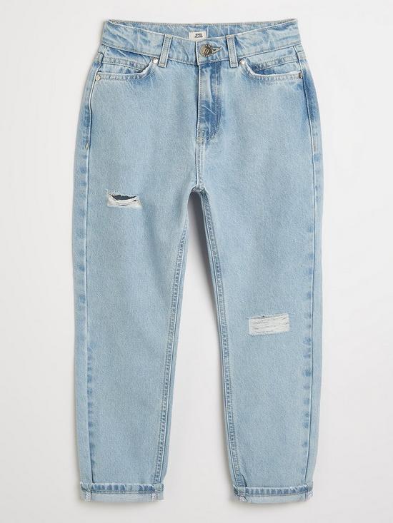 front image of river-island-girls-mom-jeans-light-wash