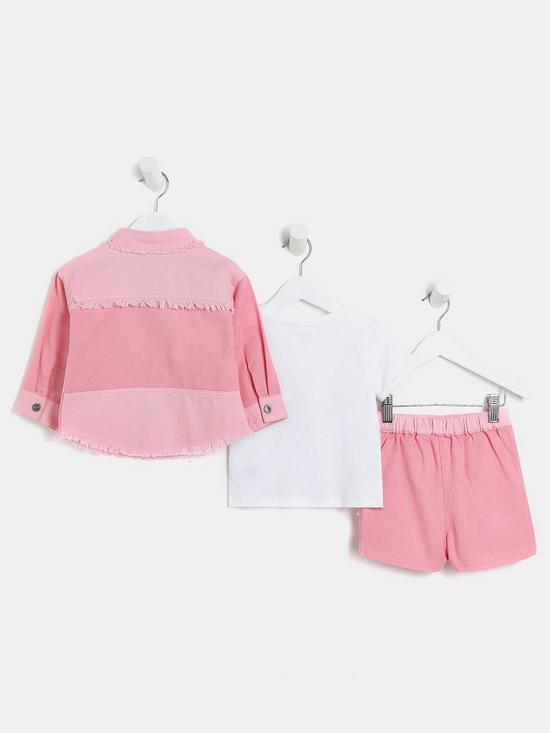 back image of river-island-mini-mini-girls-3-piece-skirt-and-shirt-set-pink